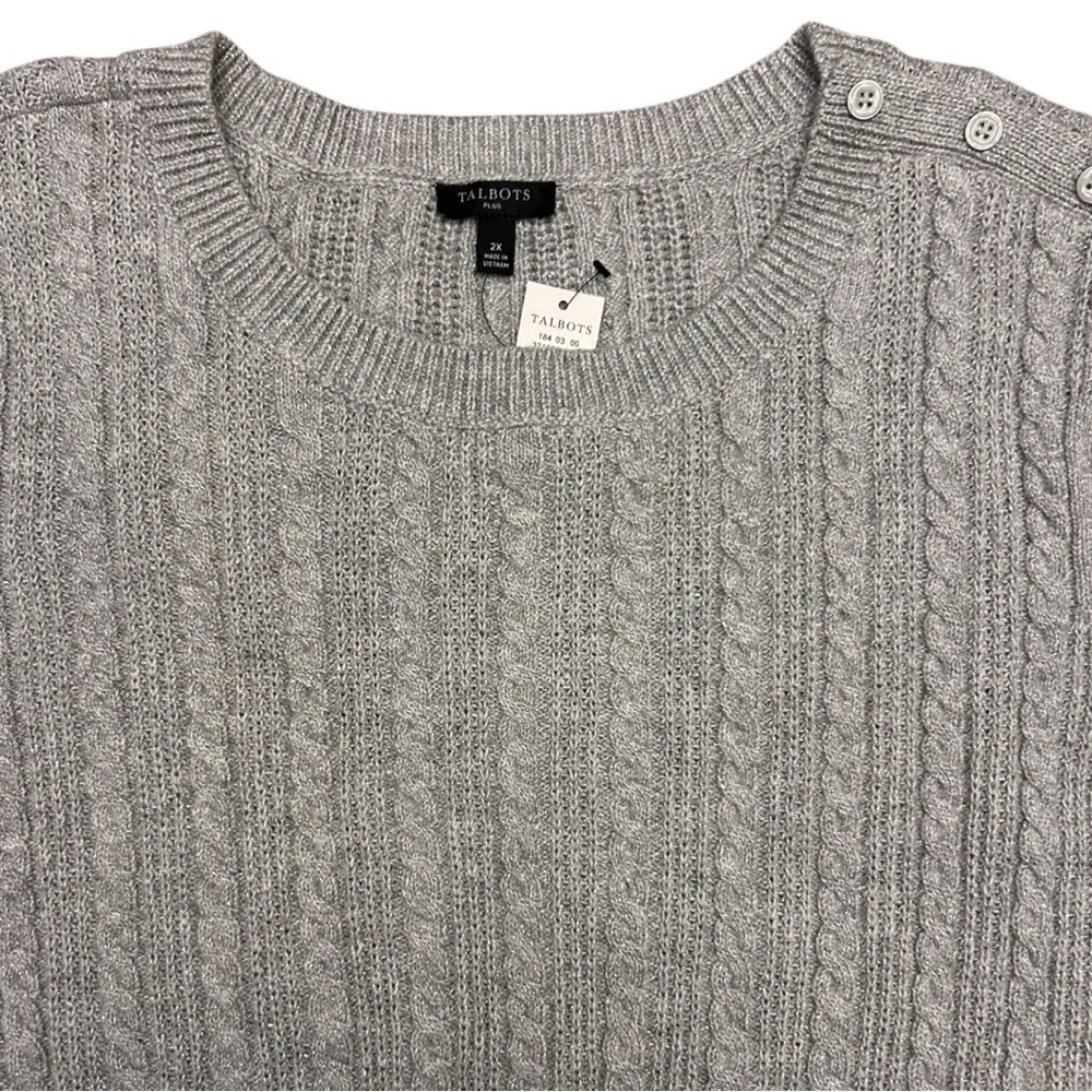 Talbots Plus Metallic Allover Cable Knit Crewneck Sweater - Picture 3 of 10